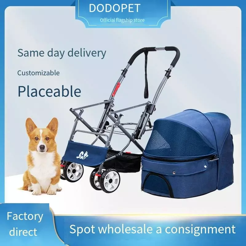 Bidirectional Foldable Pet Stroller for Dogs Going Out Small and Medium-sized Dog Stroller for Cats Lightweight and Detachable
