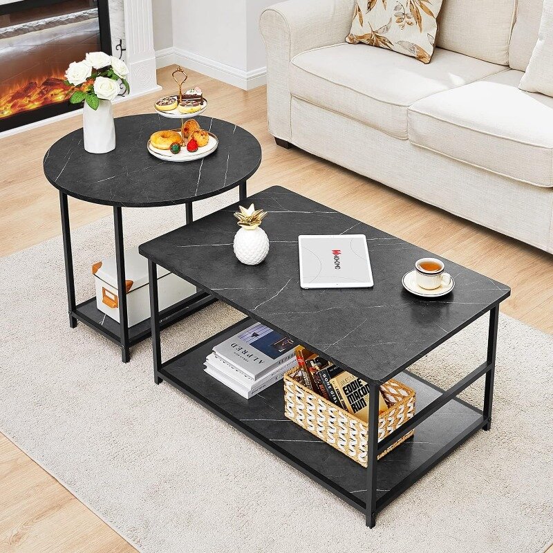 Coffee Table, White Modern Coffee Tables for Living Room, Detachable 2 Small Coffee Tables