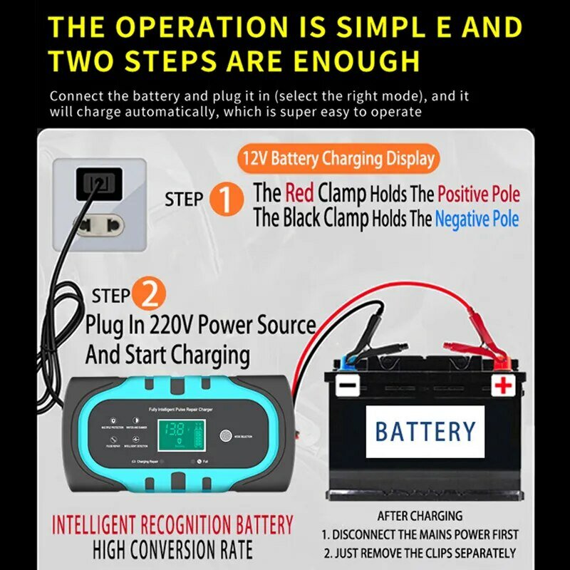 Voll automatisches Batterie ladegerät 12v 10a 180w Digital anzeige Batterie ladegerät Impuls reparatur für Auto Motorrad Agm Gel nass
