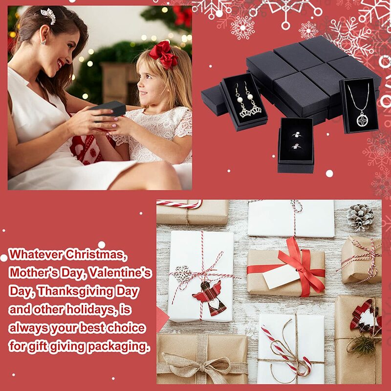 pandahall 15/18/24pcs Cardboard Jewelry Set Box for Ring Necklace Bracelet Rectangle Tan Black White Kraft Cotton Filled Paper
