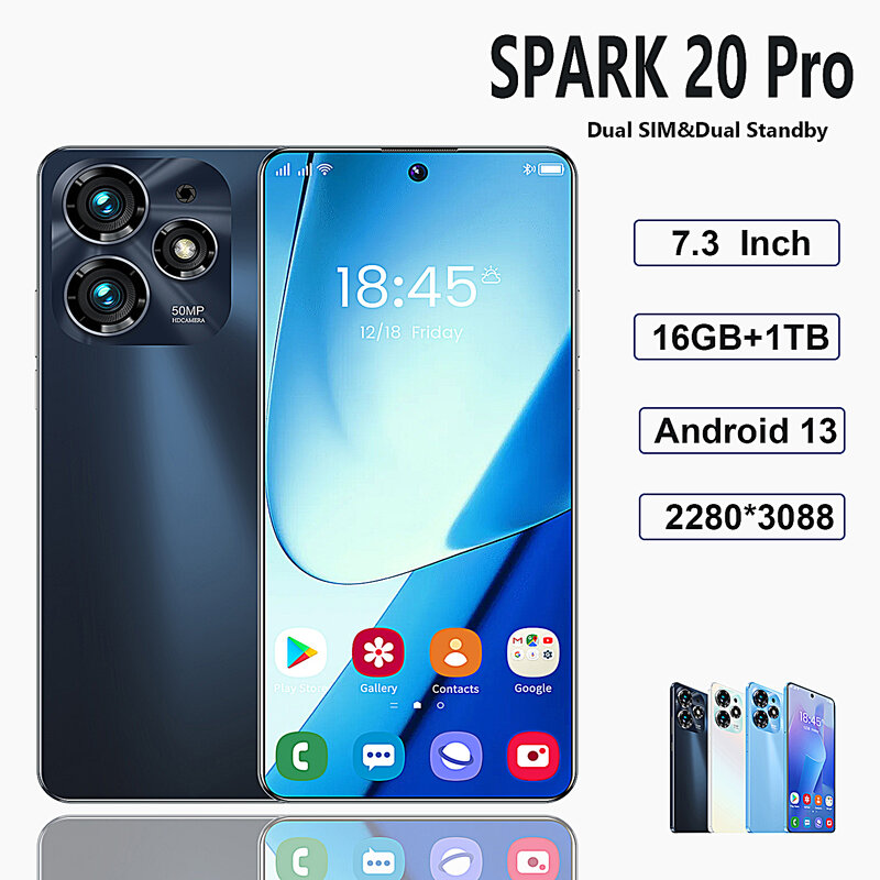 Spark 20 Pro สมาร์ทโฟน5G Qualcomm8 Gen 2 10 Cores 7.3นิ้ว HD 2280*3088 16GB + 1TB 32 + 50MP 8000mAh โทรศัพท์มือถือ Android 13 GPS