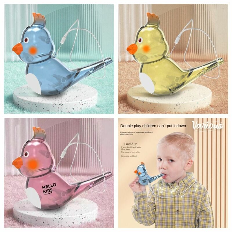 Dengan Lanyard peluit air mainan berbentuk burung alat musik peluit burung mainan transparan hadiah untuk anak-anak