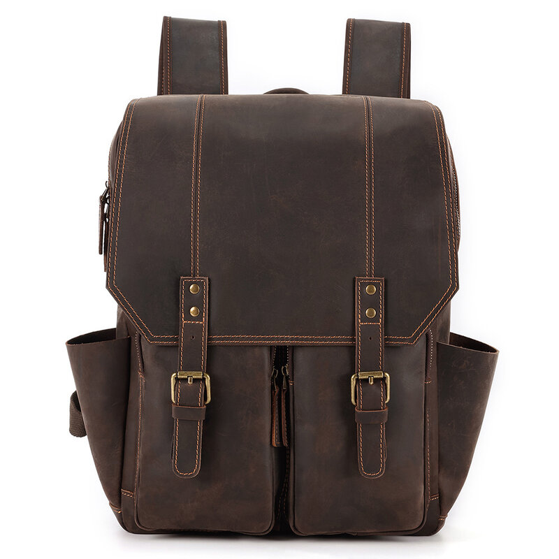Mens Backpack Crazy Horse Leather 15.6" Laptop Daypack Large Capacity School Bags Vintage Travel Rucksack Male New