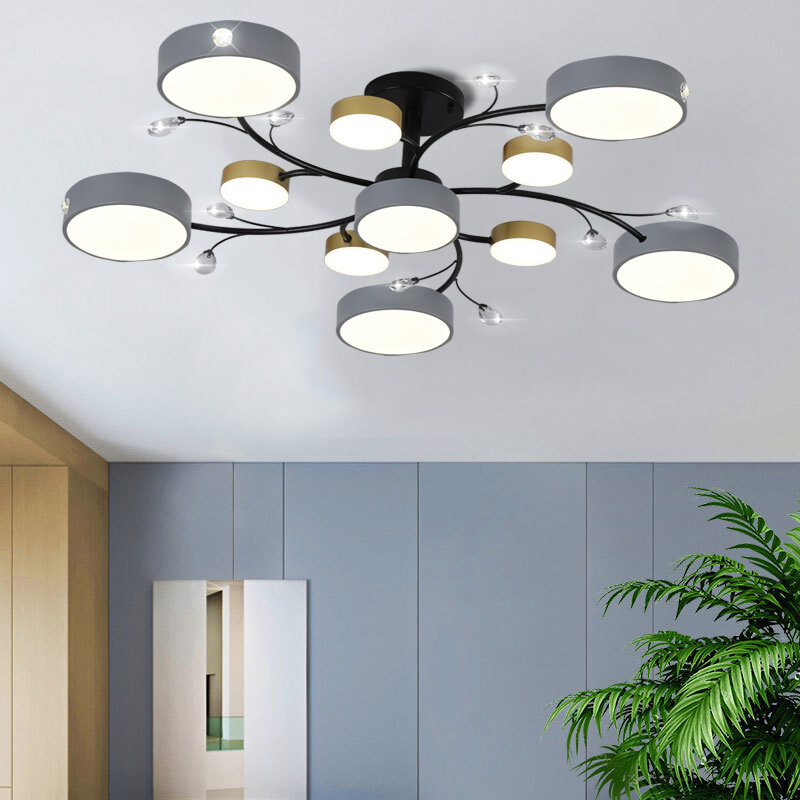 Plafonnier LED Suspendu au Design Moderne, Disponible en Or et en Gris, Luminaire Décoratif de Plafond, Idéal pour un Salon, une Salle à Manger, un Restaurant ou une Cuisine