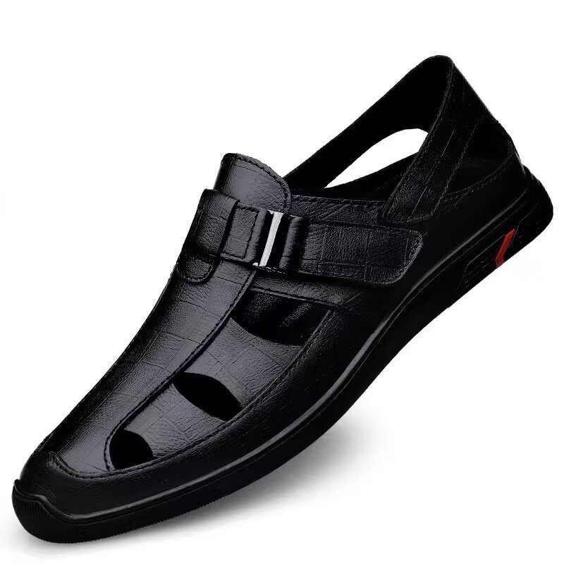 Sandálias masculinas ocas antiderrapantes, sapatos casuais confortáveis e respiráveis, sapatos clássicos de praia simples para caminhar ao ar livre, novos, verão, 2023