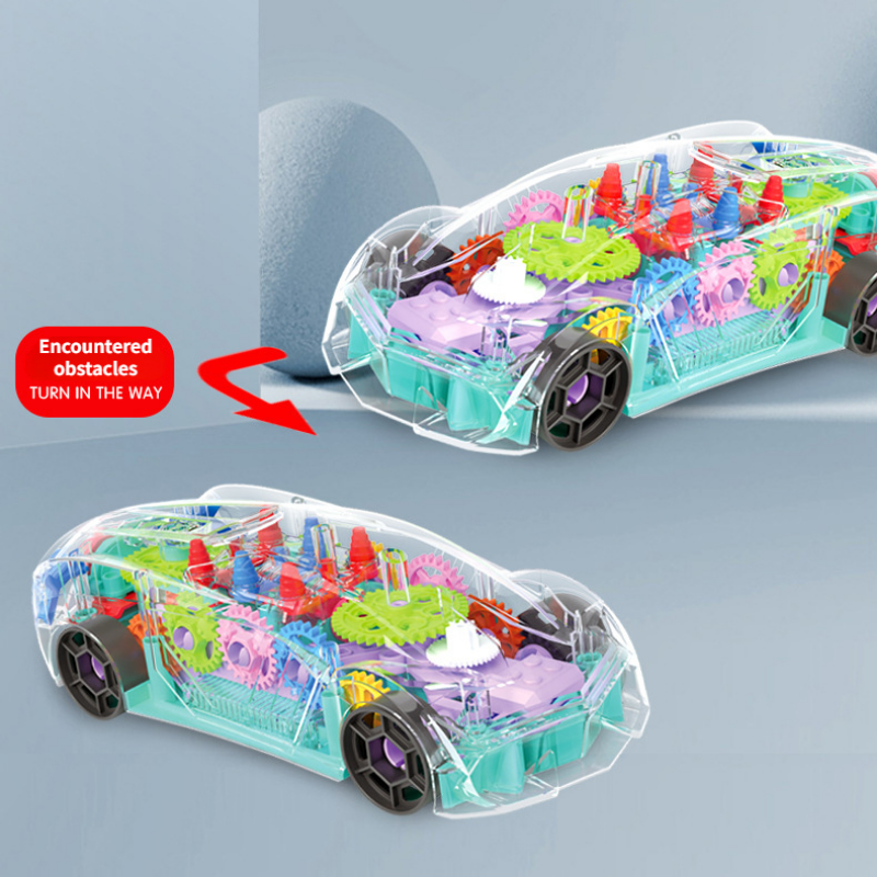 Elettrico universale trasparente Gear Concept Car Toys 360 rotazione LED Light Music macchinina educativa per bambini per regali per bambini