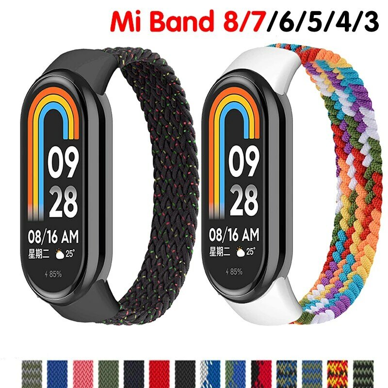 Ремешок нейлоновый для Mi band 7 8 6 5, плетеный браслет соло, браслет для Miband4, Miband5, Miband6, браслет для xiaomi Mi band 4, 3, 5, 6, 7, 8