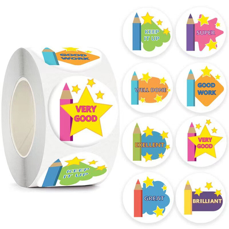 50-500 buah stiker hadiah pensil lucu untuk anak-anak dengan pola bintang perlengkapan guru kelas stiker anak-anak motivasi Kawaii