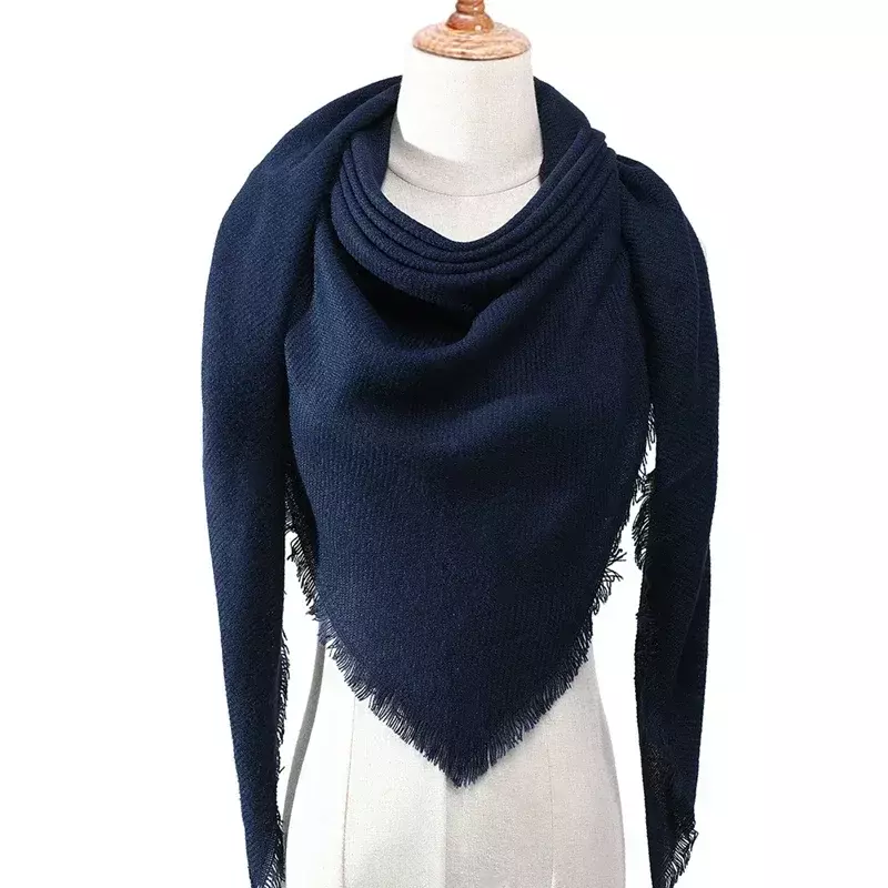 2021 여성용 패션 겨울 스카프, 격자 무늬 니트 삼각형 스카프 캐시미어 파시미나 레이디 따뜻한 담요 목도리
