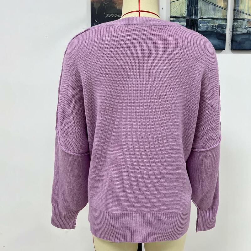 Популярный вязаный свитер с разрезом на подоле, эластичный пуловер, свитер, Женский однотонный базовый свитер, джемпер