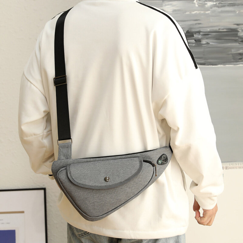 Tas selempang nilon untuk pria, tas dada bahu kasual olahraga lari bersepeda, tas sabuk kapasitas besar, tas kantong ponsel perjalanan