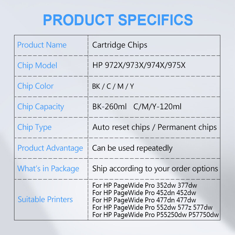 Newest ARC Chip For HP 972 973 974 975 972X 973X 974X 975X CISS For PageWide Pro 352dw 377dw 452dn 452dw 477dn 477dw 552dw print