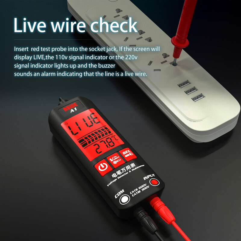 BSIDE A1 Voltage Tester Pen Multimeter 3-Results Show Breakpoint Electronic Tester AC DC Non-contact Live Auto Resistance Hz