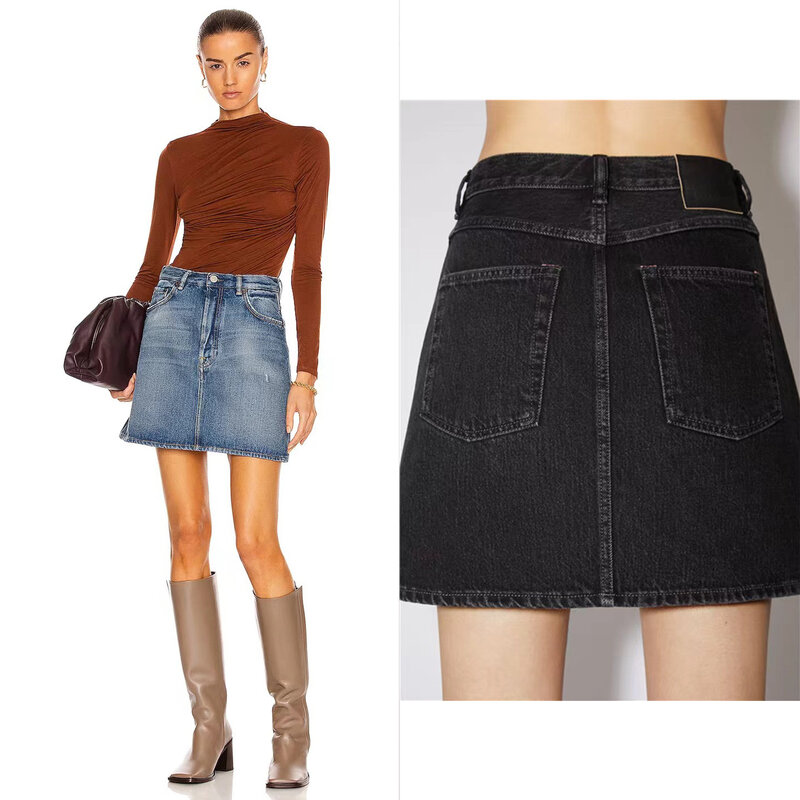 New high waisted washed denim A-line short skirt for women in spring/summer 2024