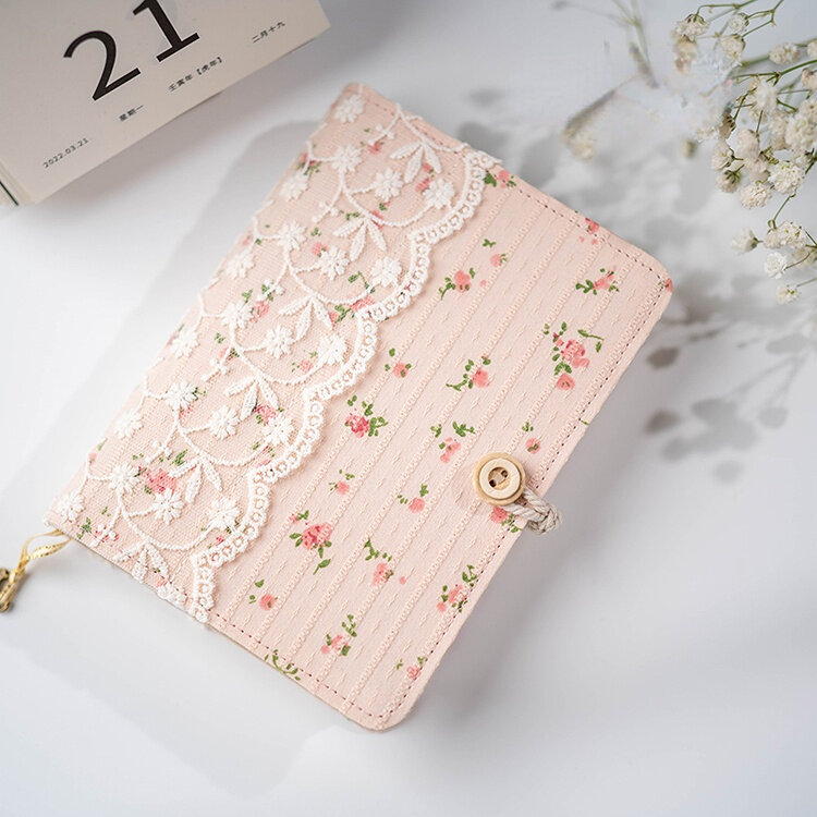 Lace Pink Dense Flowers Cotton Loose Leaf A5A6A7 BinderJournal Notebook Diary Cover Ring Planners Organizer Girl Gifts Handmade