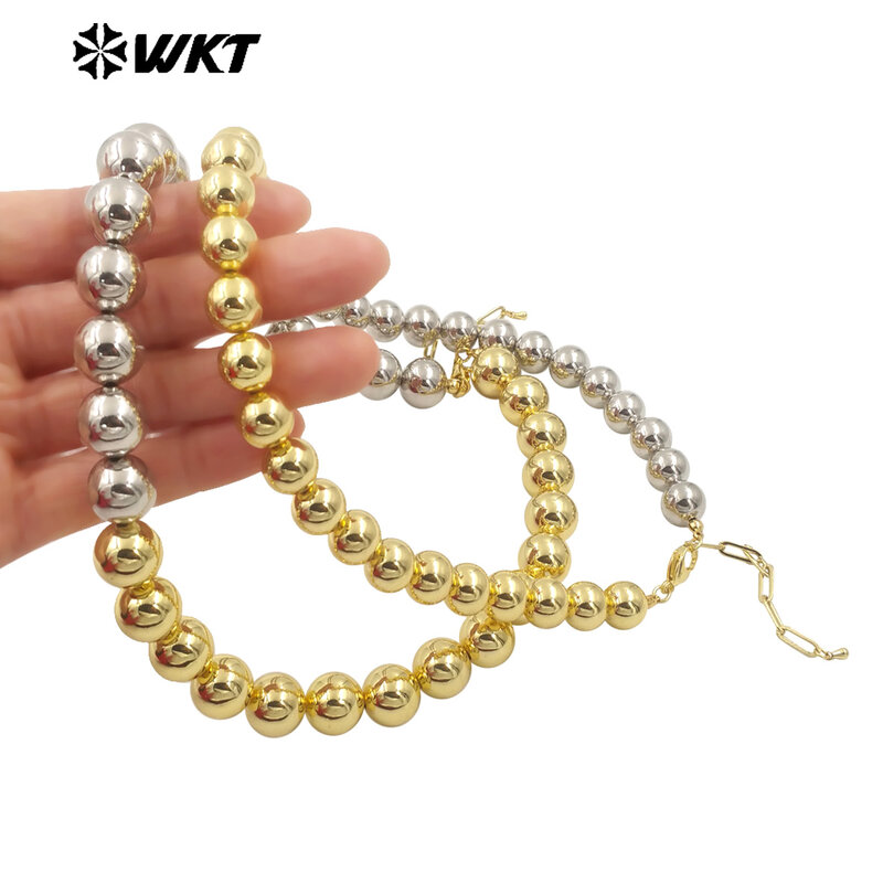 WT-JFN12 dirancang khusus setengah emas 18K dan setengah kalung manik-manik perak untuk perhiasan pasangan atau hadiah teman