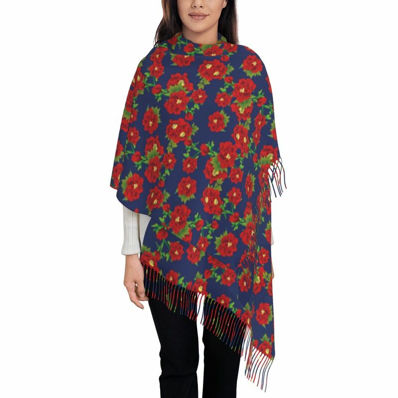 Ботанический шарф с красными цветами и длинными кисточками из растений Dongbei, теплые мягкие шали и палантины, женские головные шарфы, зимний Повседневный платок