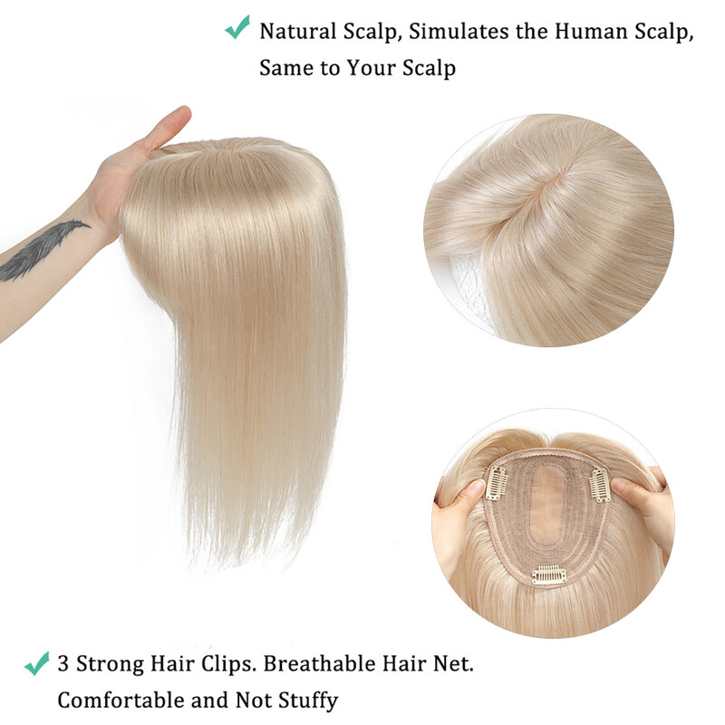 Lovevol-Peluca de cabello humano liso para mujer, postizo de encaje con flequillo, parte en T, tamaño Base, 12x13CM