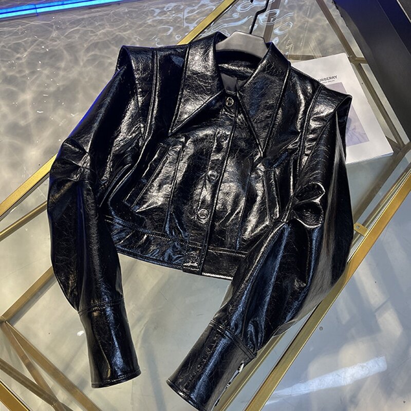 2023 Natural Leather Women Lambskin Leather Bomber Biker Jacket Long Sleeves 100% Sheepskin Leather Coat H214