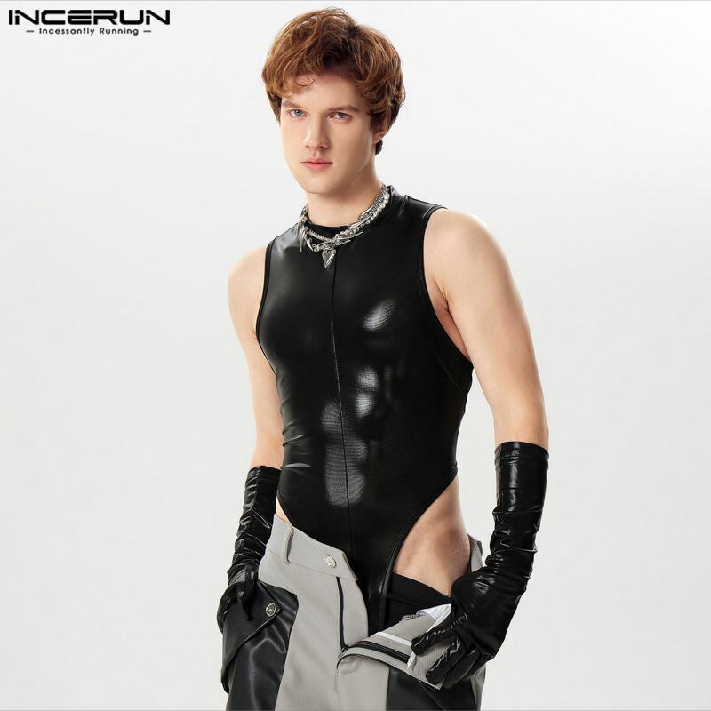 Sexy Style Mens Homewear Jumpsuits INCERUN 2024 Fashionable Flash Fabric Glove Design Loungewear Male Sleeveless Bodysuits S-5XL