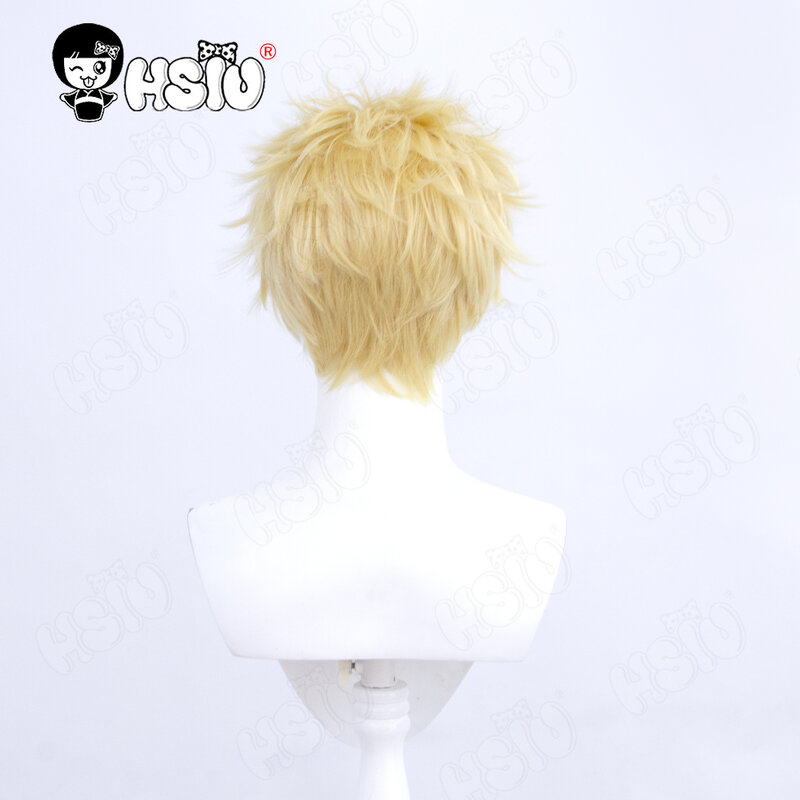 Tsukishima Kei parrucca Cosplay Anime haikyuu parrucca cosplay HSIU 25cm parrucca sintetica resistente al calore capelli corti giallo chiaro + cappuccio parrucca