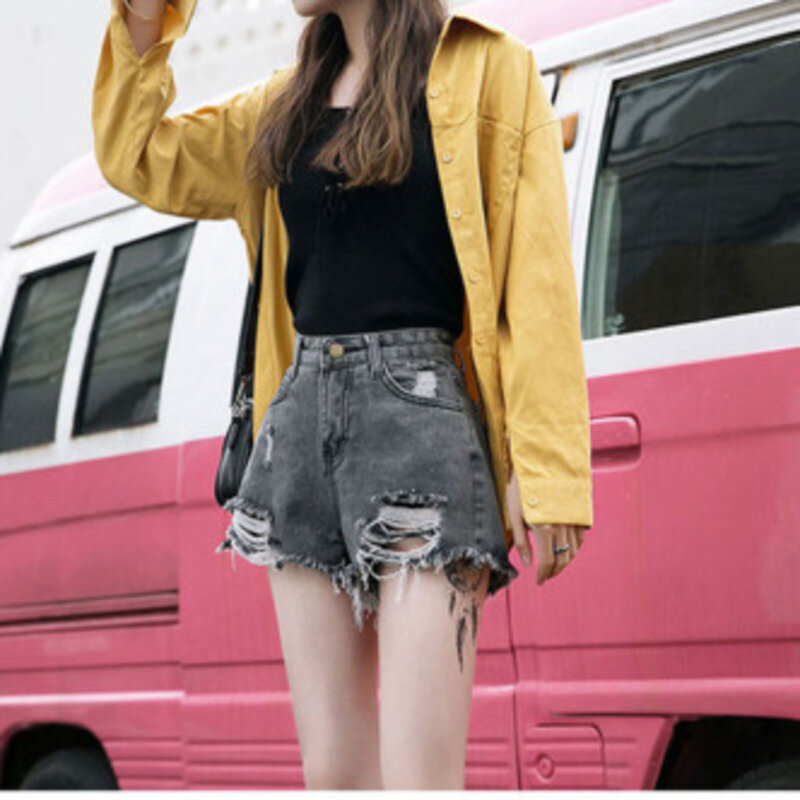 2024 neue perforierte Jeans shorts Damen Sommer dünne hohe Taille abnehmen große Größe 5xl zerlumpte A-Linie weites Bein Hot pants kurz