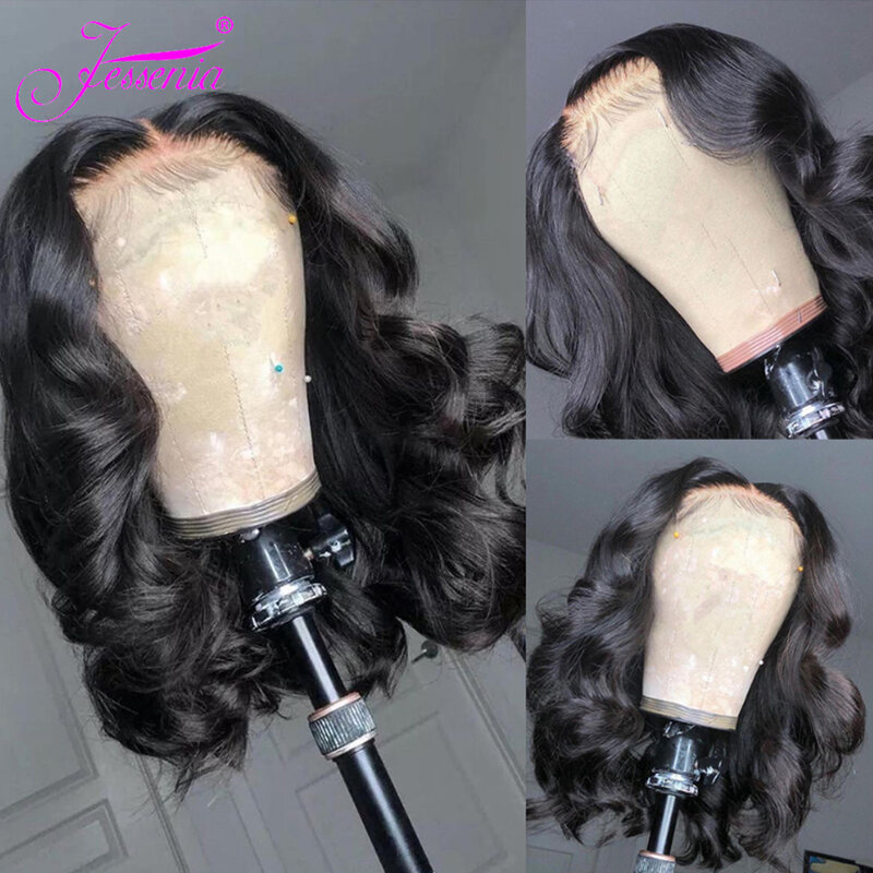 Peluca de cabello humano ondulado para mujeres negras, pelo corto predespuntado, transparente, listo para usar, sin pegamento, 13x4