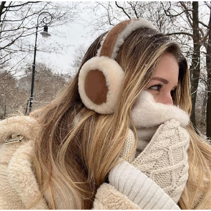 Penutup telinga bulu hangat untuk wanita, penutup telinga musim dingin yang lembut dengan perlindungan dingin tahan angin luar ruangan