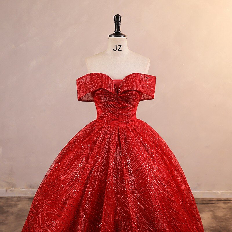 2023 Autumn New Sequin Party Dress Luxury Quinceanera Dresses Elegant Off The Shoulder Ball Gown Real Photo Prom Dress For Girls