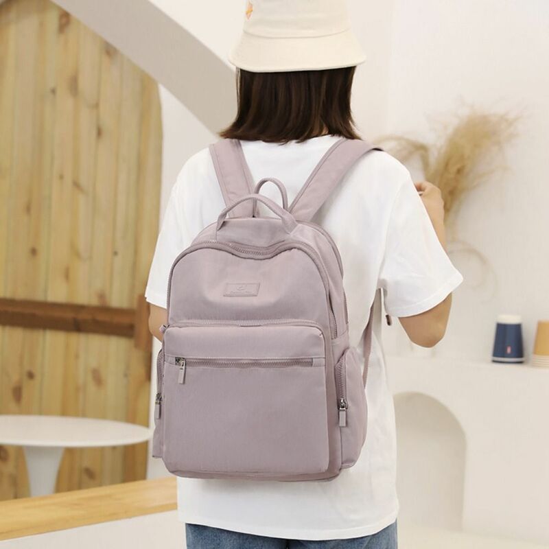 Grande Capacidade Nylon Ombro Mochila, impermeável estudante escola saco, leve, portátil mochila, mochila de viagem, cor sólida
