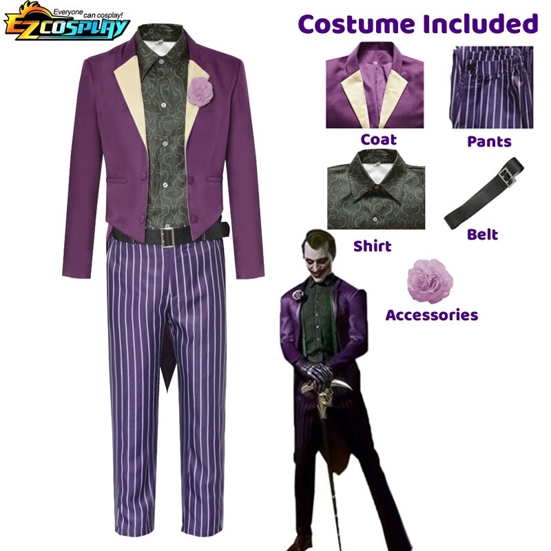 Kombatant DLC Clown Prince of Crime Uniform, BrosInjustice Games Cosplay Costume, Costumes d'Halloween, Tenues pour hommes adultes, Ensemble complet