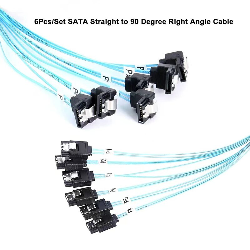 Câble haute vitesse pour disque dur à angle droit, SATA 90, 6 ports, 7p vers 6 ports, résistant