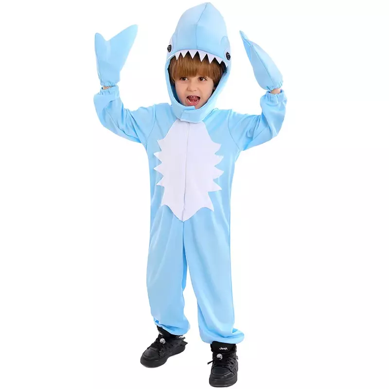 Peuter Blauwe Haai Kostuum Jongens Meisjes Schattige Dierenhaai Cosplay Jumspuit Hoodie Kids Party Shark Halloween Verkleedkostuum