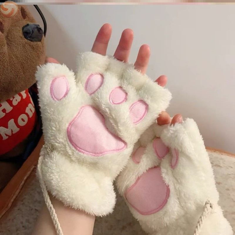 Mèo Paw Lông Tơ Móng Vuốt Fingerless Gloves Ấm Áp Mềm Mại Sang Trọng Fingerless Gấu Trúc Găng Tay Nửa Ngón Tay Phụ Nữ Mặc Mùa Đông Làm Quà Tặng Giáng Sinh
