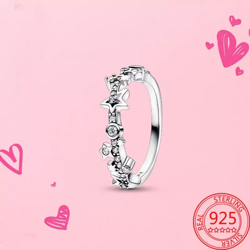 Czyste ręcznie robione 14K złota promienna dwukolorowa przesuwana pierścień z sercem kobiet 925 srebrna biżuteria zestaw pierścieni prezent urodzinowy