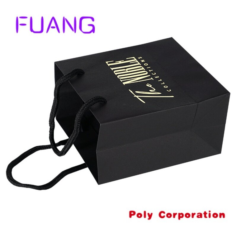 Оптовая продажа, пользовательский роскошный черный бумажный пакет для покупок с логотипом для упаковочного магазина