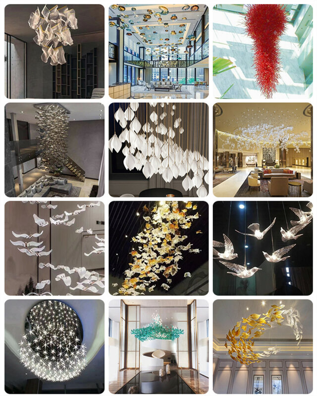Modern Large Hanging Chandelier Ligting Murano Luxury Light Fixtures LED Lights Blown Glass Sculpture Hotel Shopping Mall Lustre