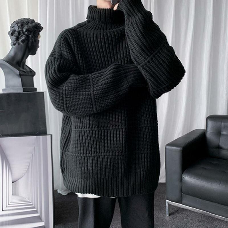 Suéter de gola alta masculino, com proteção para o pescoço, suéter solto de malha, pulôver elástico, casual quente, inverno e outono