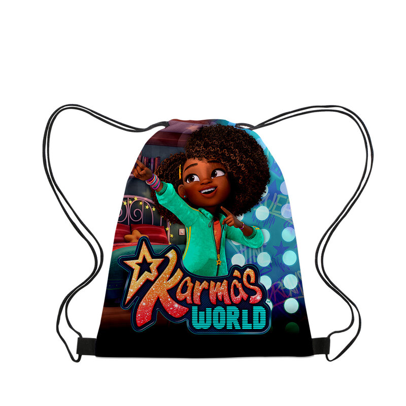 Bolso de mano de tela con cordón para hombre y mujer, bolsa de mano con diseño de la serie de televisión Karma's World