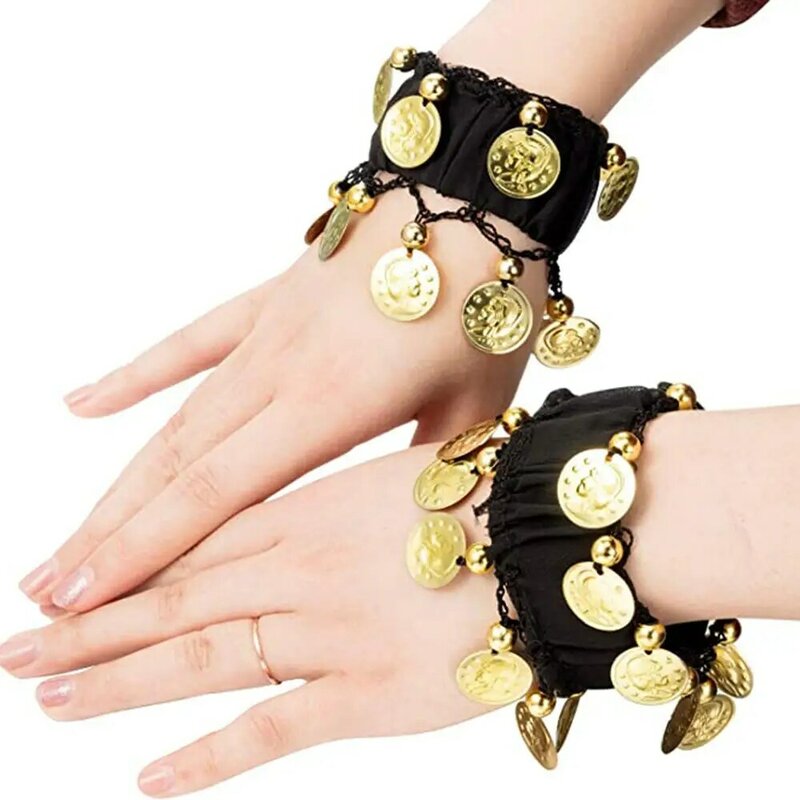 1 Paar 11 Kleuren Buikdans Pols Enkelmanchetten Armbanden Chiffon Gouden Munt Buikdans Kostuum Accessoire Rammelaar Armband
