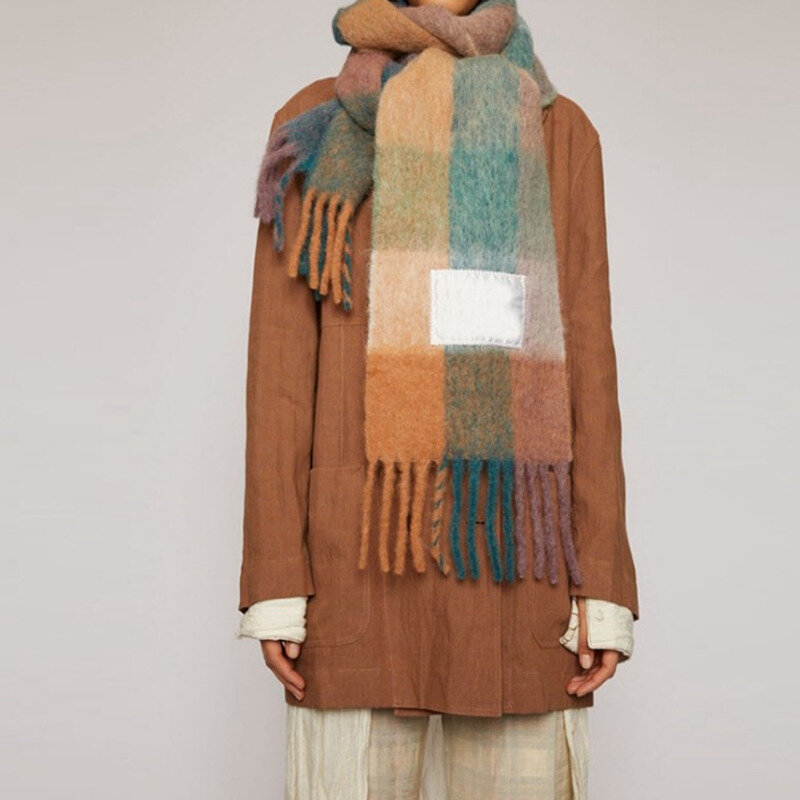 Nowy szalik zimowy moda Ac Studios z grubą ciepłą, solidną peleryną, luksusowy damska paszmina markowy szal z długim frędzlem