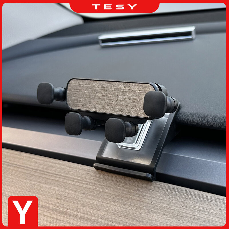 For Tesla Model Y 2021 2022 2023 Car Cell Phone Holder Wooden Gravity Support Mount Bracket Vent Clip Air Outlet Snap-in