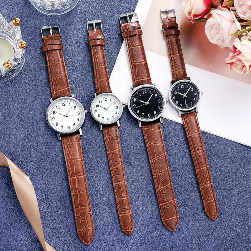 Couple Watch Round Battery Operated Faux Leather Strap Wristwatch Birthday Gift Men Women Quartz Wrist Watch Fashion Jewelry
