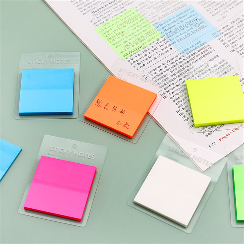 1pc Stationery School Supplies  50 Sheets Transparent Candy Color Sticky Notes Memo Pad Office Sticker Self-Adhesive Notepad