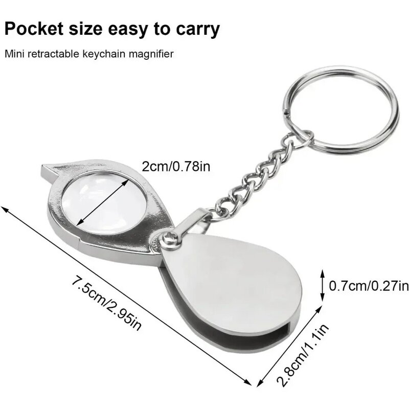 Folding magnifying glass 15x pocket optical glass with key chain to read and appreciate antique jewelry magnifying glass