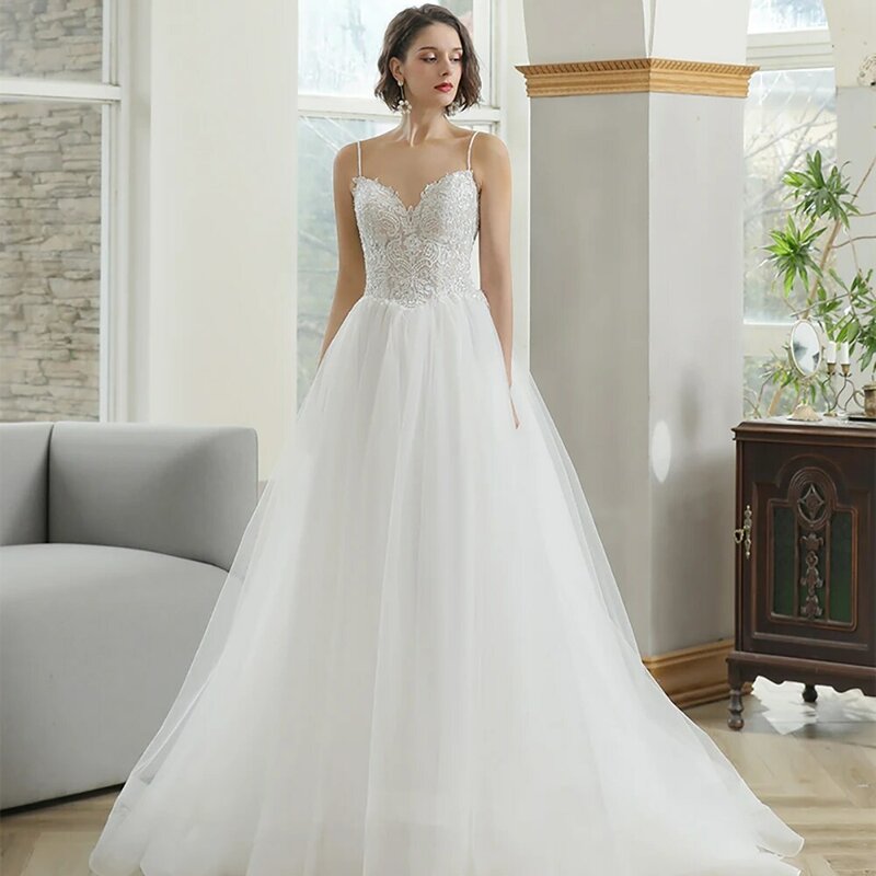 Brand New Surprise Price Wedding Suits For Women Ball Gown Spaghetti Straps Scoop Lace Vestido De Novia QW01099