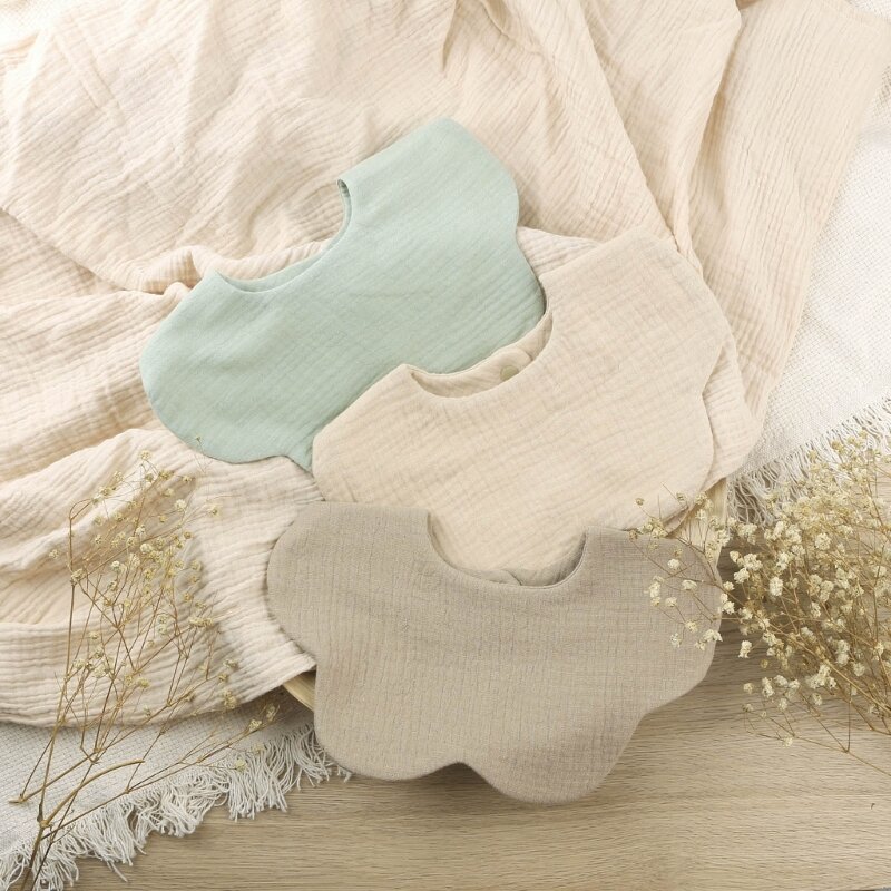 3pcs/set Cotton Baby Bibs 2-layer Solid Color Absorbent Saliva Towel Newborn Burp Cloths for Boy Girls Feeding Bib