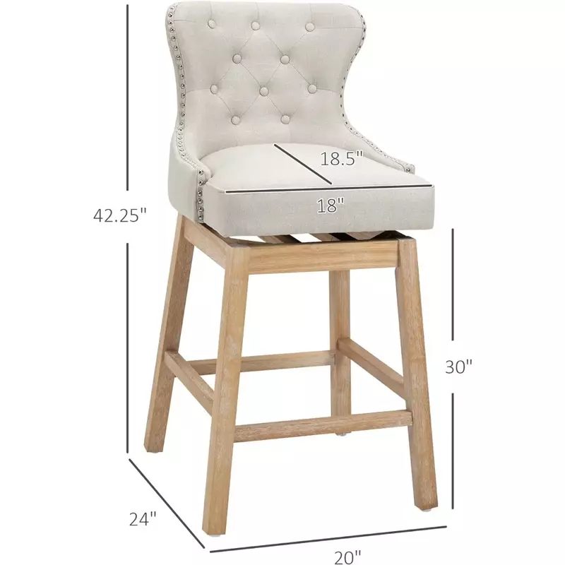 Sgabelli da Bar Set di 2, sgabelli da Bar imbottiti in tessuto, sedie girevoli a 180 ° con rivestimento in testa, gambe in legno di gomma, sedia da Bar