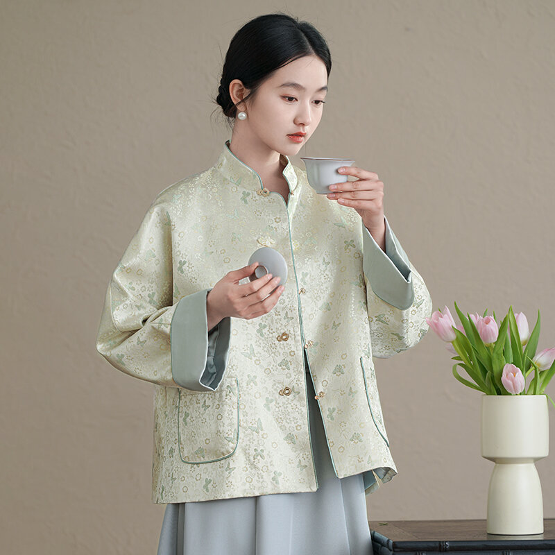 Miiiix-abrigo de diseño de moda china para mujer, ropa femenina de primavera, Jacquard, imitación de canciones, botones de brocado, novedad de 2024