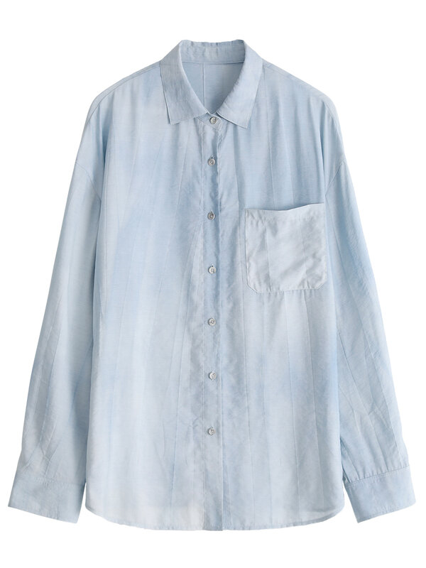 Camisa chique de manga comprida com corante venezinho rachado para mulheres, casaco feminino, blusas casuais soltas texturizadas, proteção solar, verão, 2024